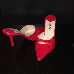 Red slip on 1 inch heel